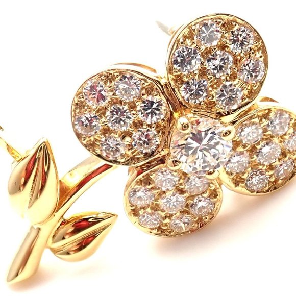 Rare! Authentic Van Cleef & Arpels Diamond 18k Yellow Gold Flower Pin Brooch - Picture 2 of 9